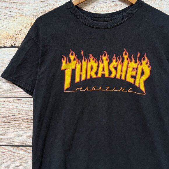 Vintage Thrasher Magazine Flame Logo Black Graphic Skate T-Shirt Unisex Small - Picture 5 of 10
